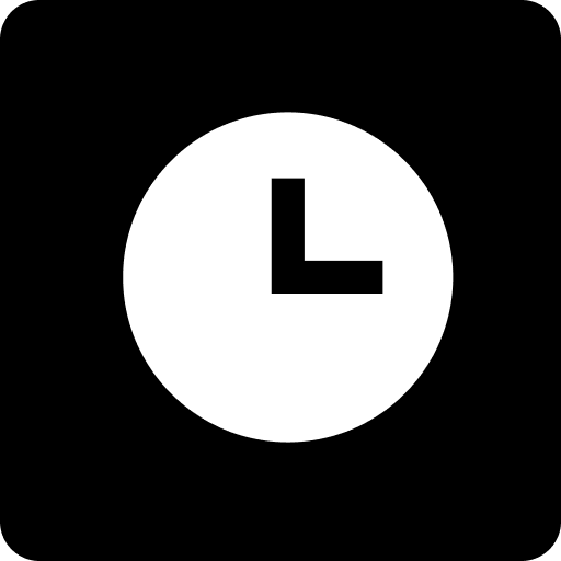 A black and white icon of a clock showing 3 o'clock.
